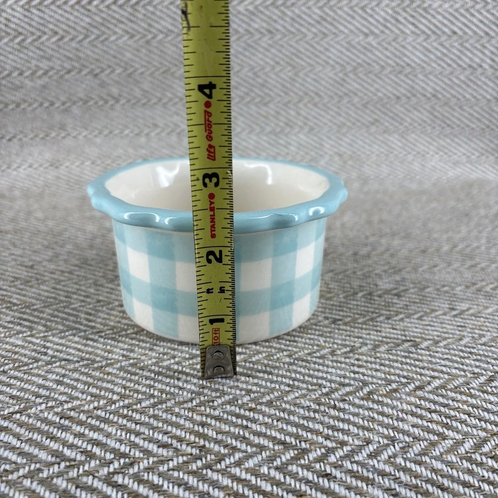 Pioneer Woman Ramekin‎ Cow Plaid Blue Gingham Design Custard